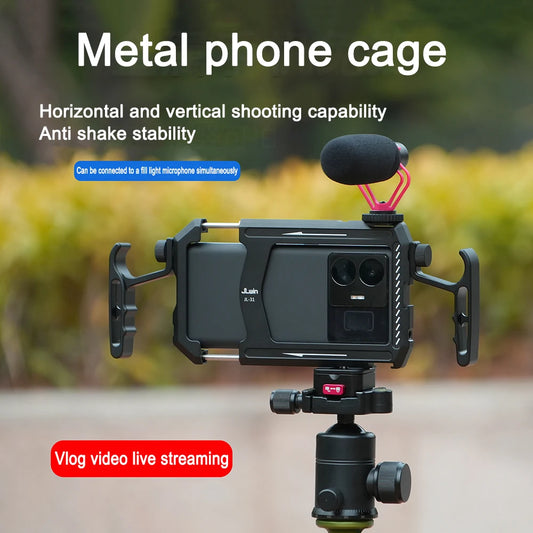 FOTGA Universal Smartphone Metal Cage Video Rig Handles Stabilizer Vlogging Live Broadcast Mobile Phone Bracket Kit Videomaker