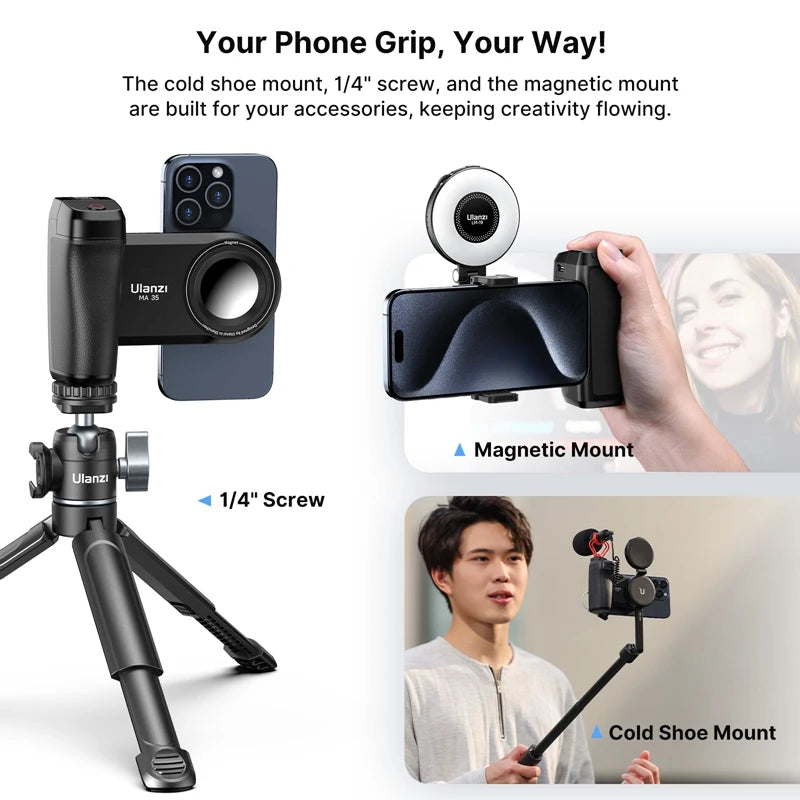 Ulanzi MA35 Phone Camera Grip Handle MagSafe Bluetooth Shutter Smartphone Selfie Stablizer Vertical Horizontal Shooting